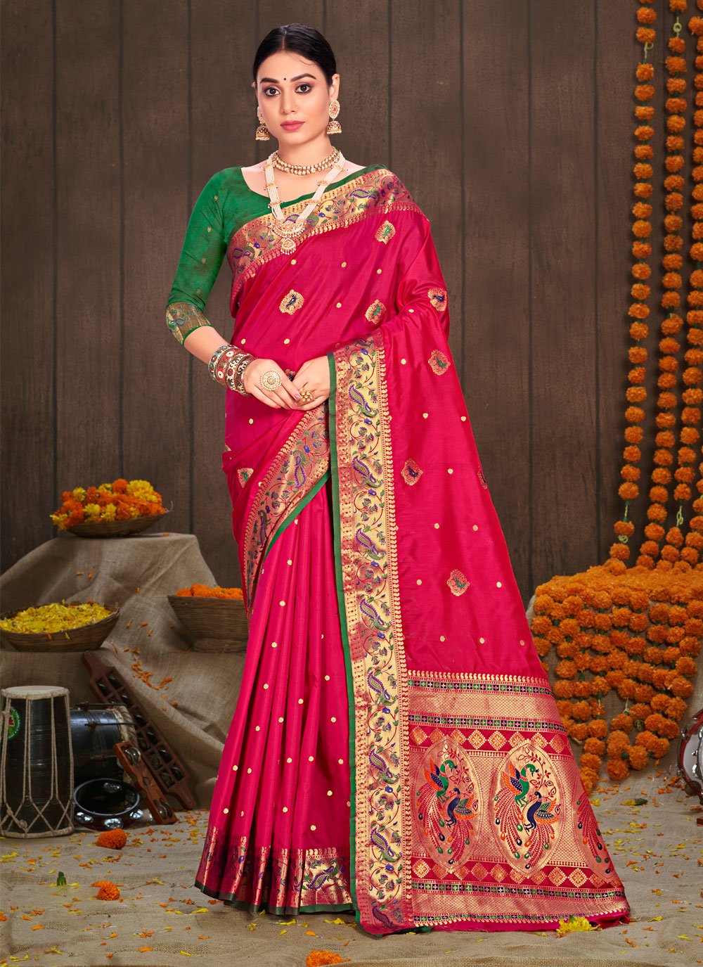 Traditional Saree Silk Fuchsia Weaving Saree