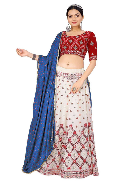 A Line Lehenga Georgette Beige Embroidered Lehenga Choli