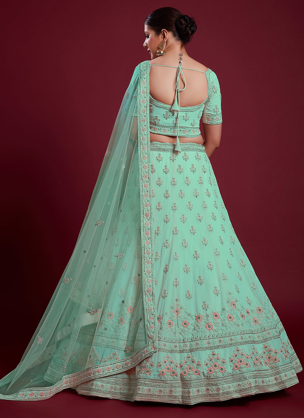 A Line Lehenga Georgette Aqua Blue Dori Work Lehenga Choli