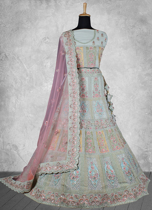 A Line Lehenga Georgette Blue Embroidered Lehenga Choli