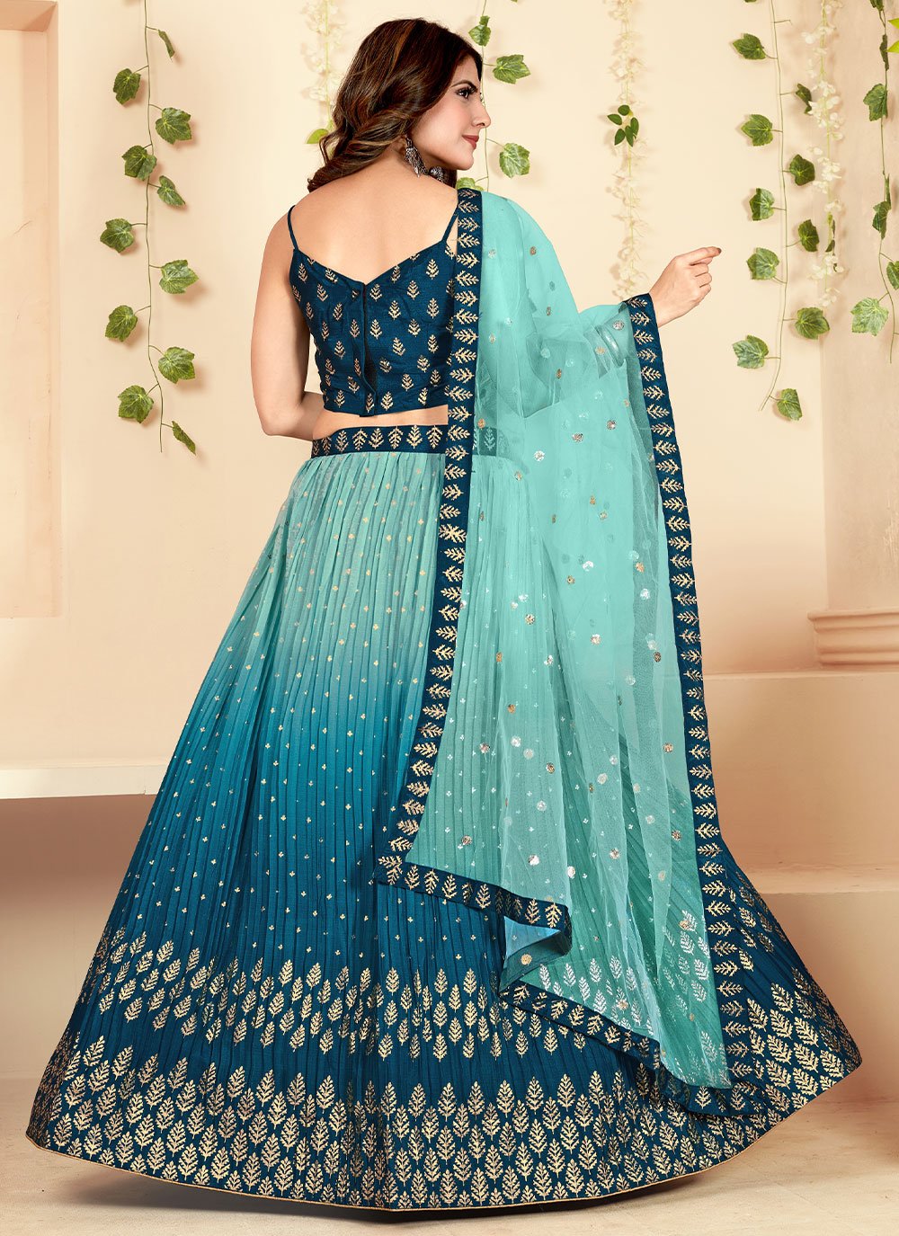 A Line Lehenga Georgette Blue Foil Print Lehenga Choli