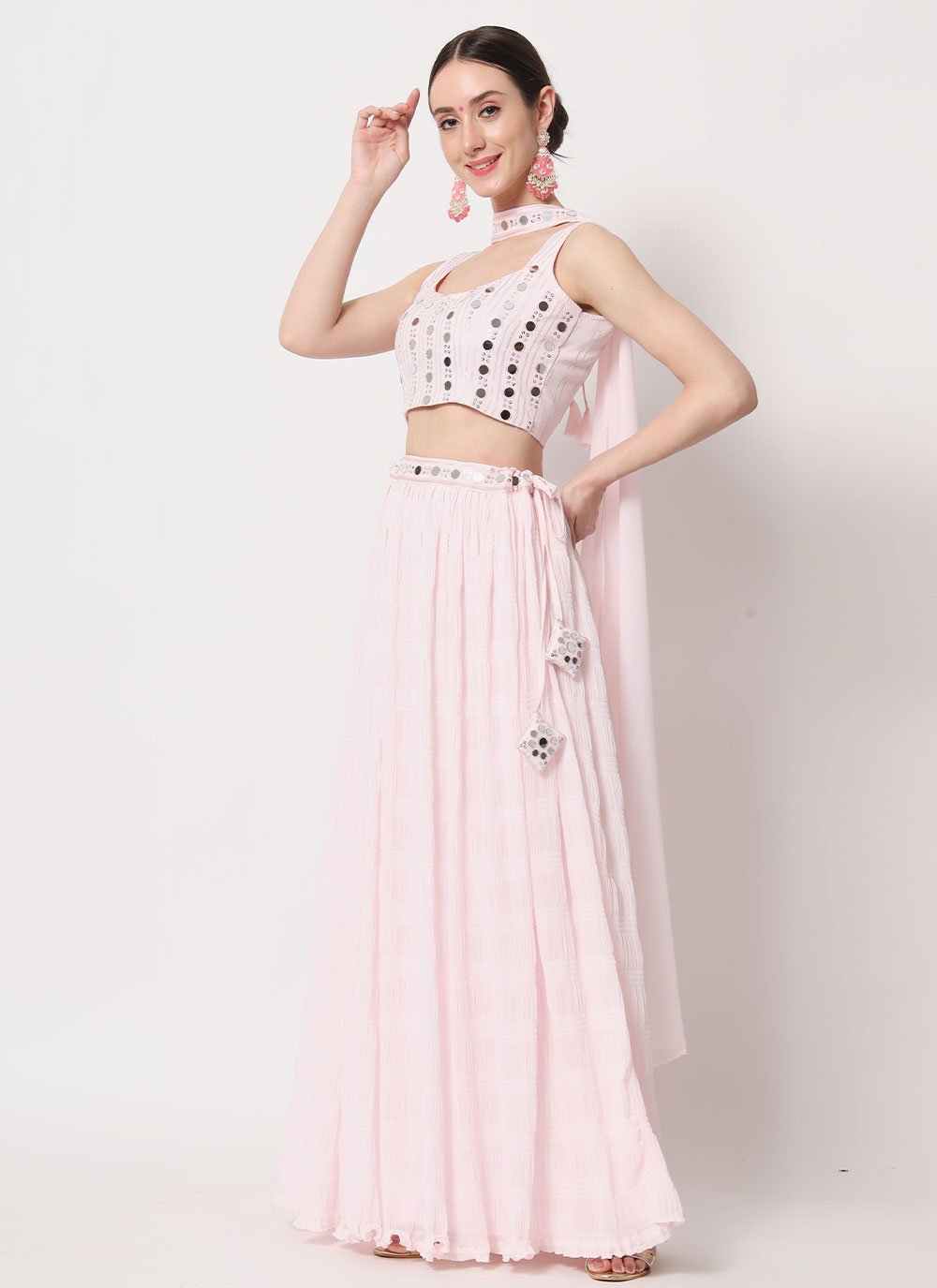 A Line Lehenga Georgette Pink Plain Lehenga Choli