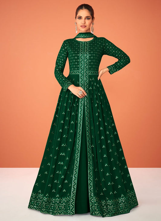 Anarkali Suit Georgette Green Embroidered Salwar Kameez