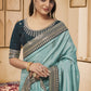 Contemporary Georgette Aqua Blue Patch Border Saree
