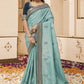 Contemporary Georgette Aqua Blue Patch Border Saree