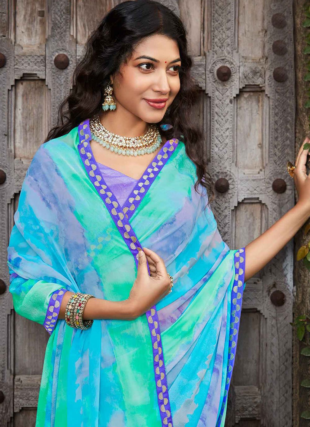 Contemporary Georgette Jacquard Aqua Blue Fancy Work Saree