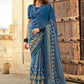 Contemporary Georgette Aqua Blue Lace Saree