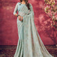 Classic Georgette Aqua Blue Fancy Work Saree