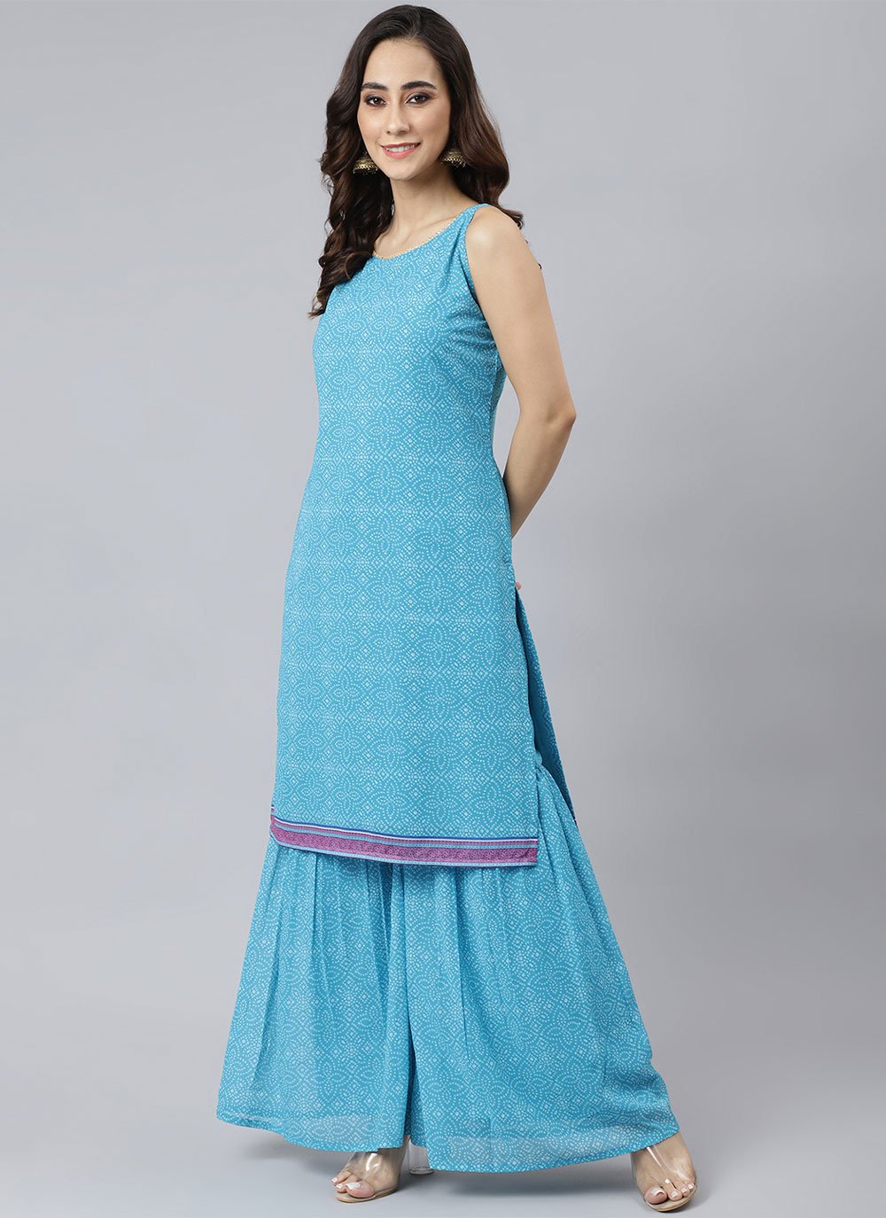 Salwar Suit Georgette Aqua Blue Print Salwar Kameez