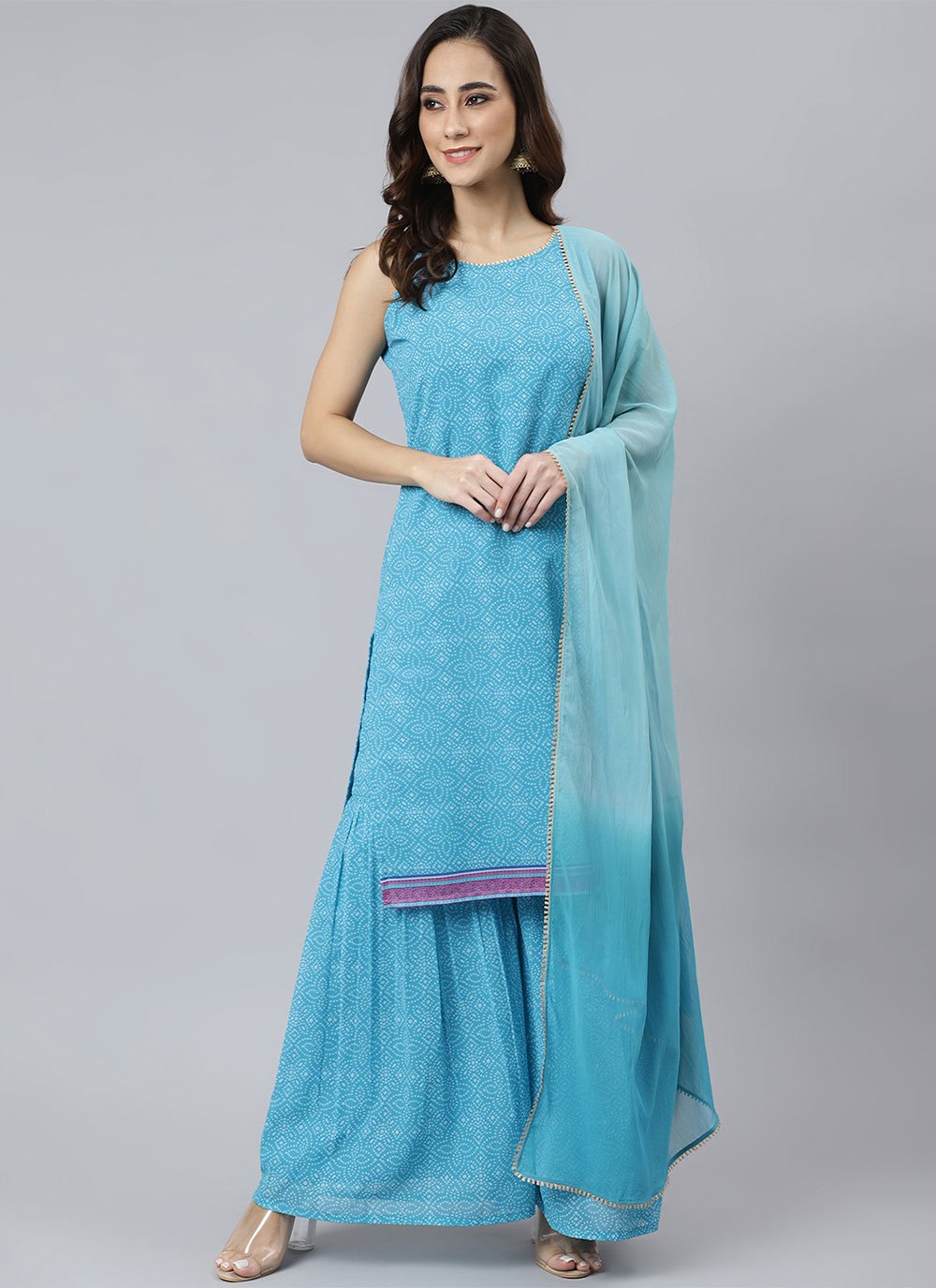 Salwar Suit Georgette Aqua Blue Print Salwar Kameez