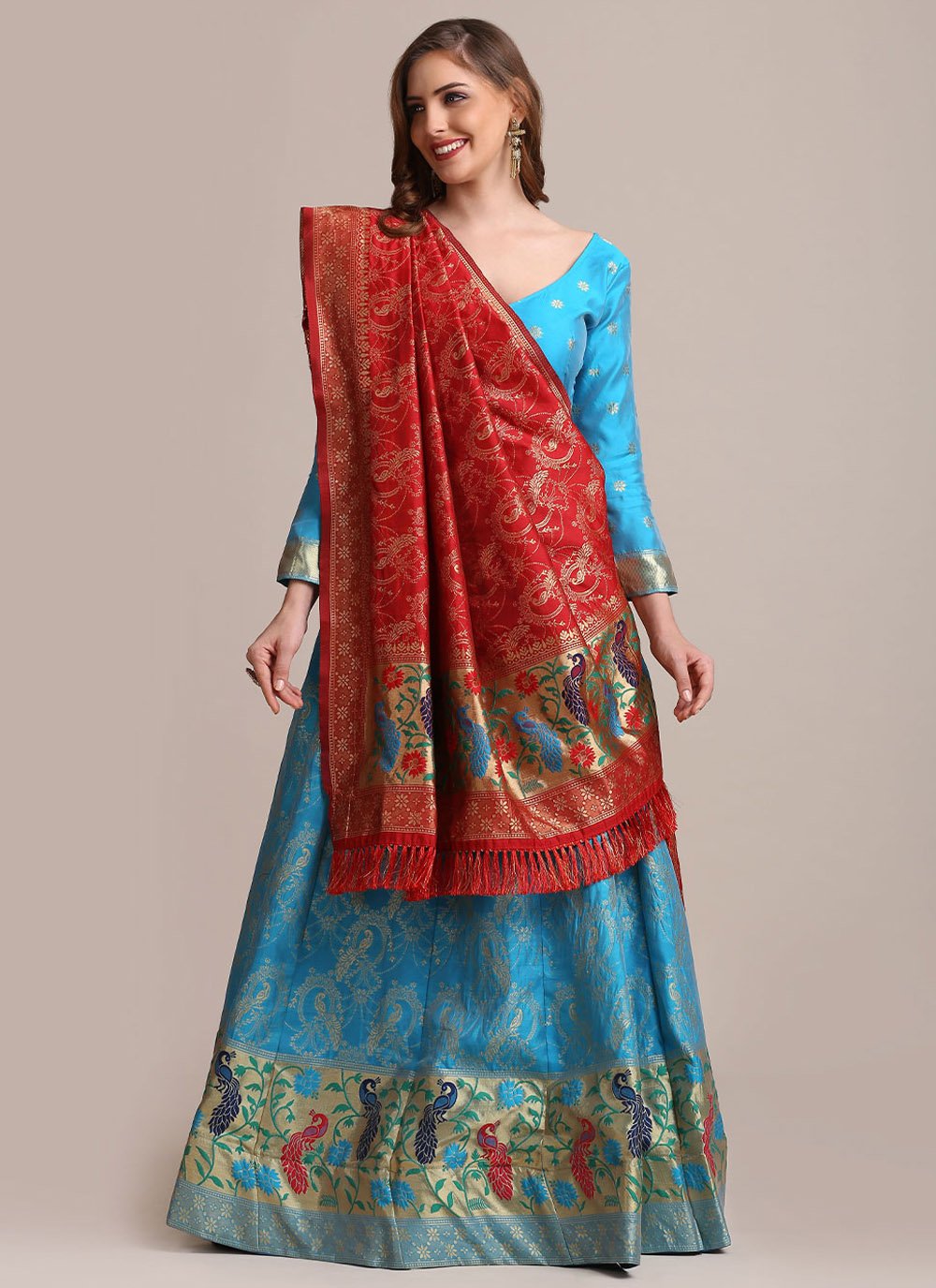 Lehenga Choli Georgette Aqua Blue Woven Lehenga Choli