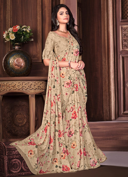 Classic Georgette Beige Print Saree