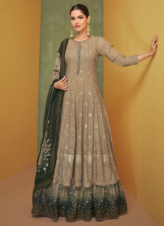 Salwar Suit Georgette Beige Embroidered Salwar Kameez