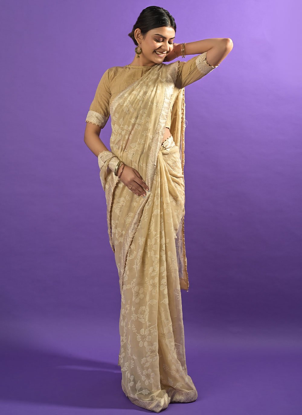 Trendy Saree Georgette Beige Patch Border Saree