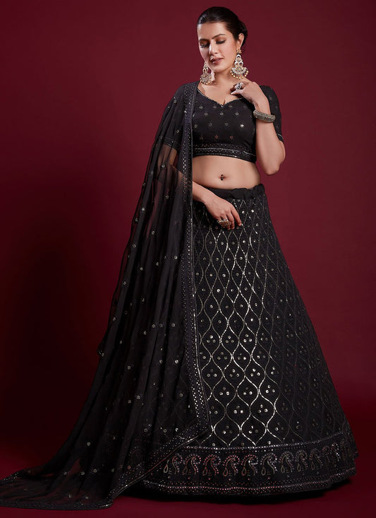 A Line Lehenga Georgette Black Gota Work Lehenga Choli