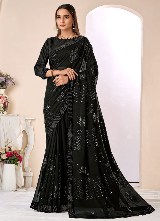 Classic Bembarg Georgette Black Patch Border Saree