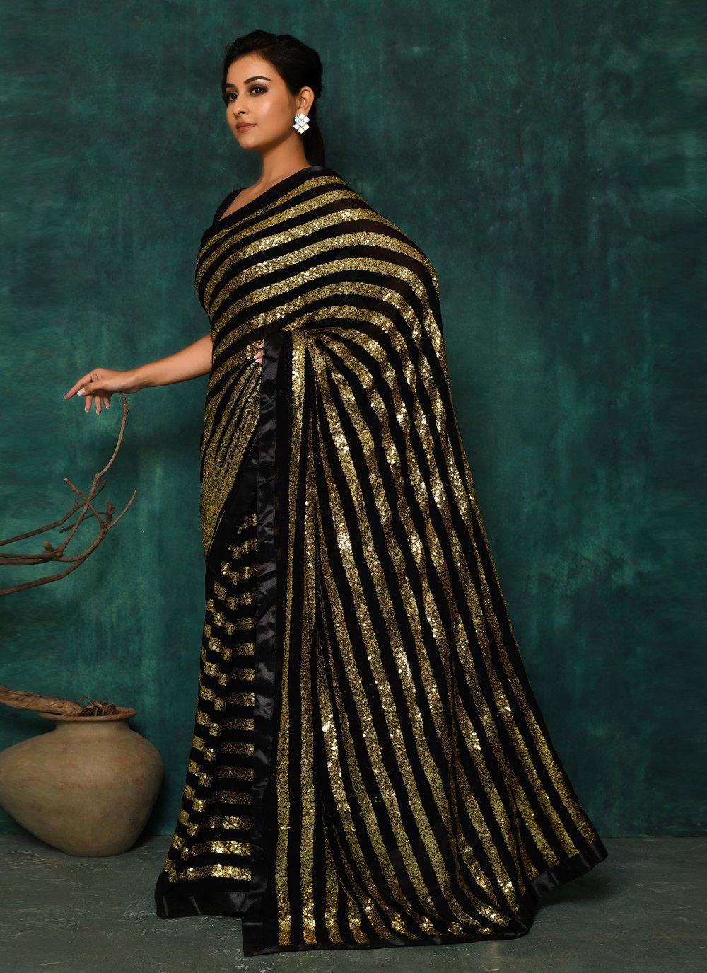 Designer Georgette Black Hand Work Saree