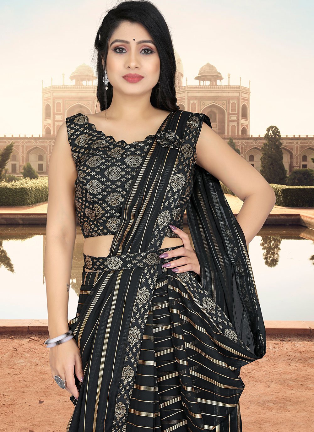 Contemporary Georgette Black Jacquard Work Saree