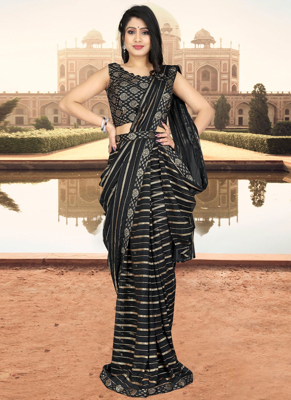 Contemporary Georgette Black Jacquard Work Saree