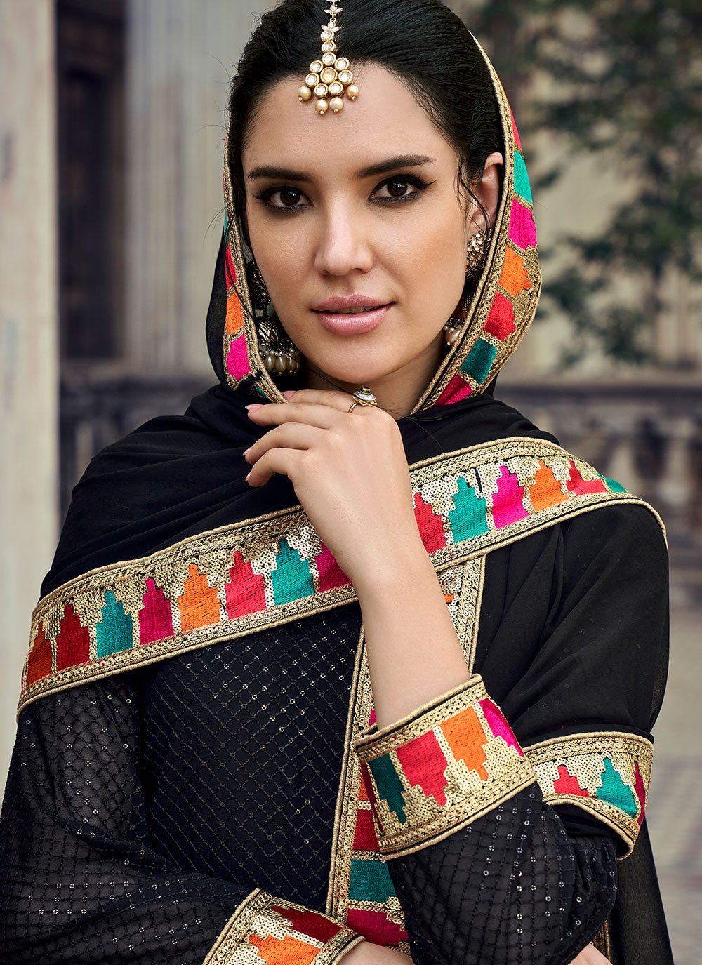 Churidar Suit Georgette Black Embroidered Salwar Kameez