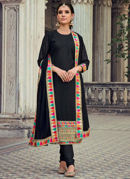Churidar Suit Georgette Black Embroidered Salwar Kameez