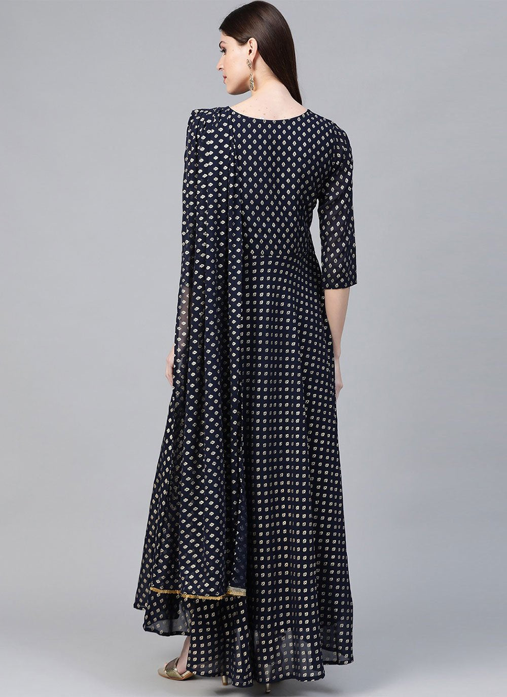 Party Wear Kurti Georgette Black Foil Print Kurtis