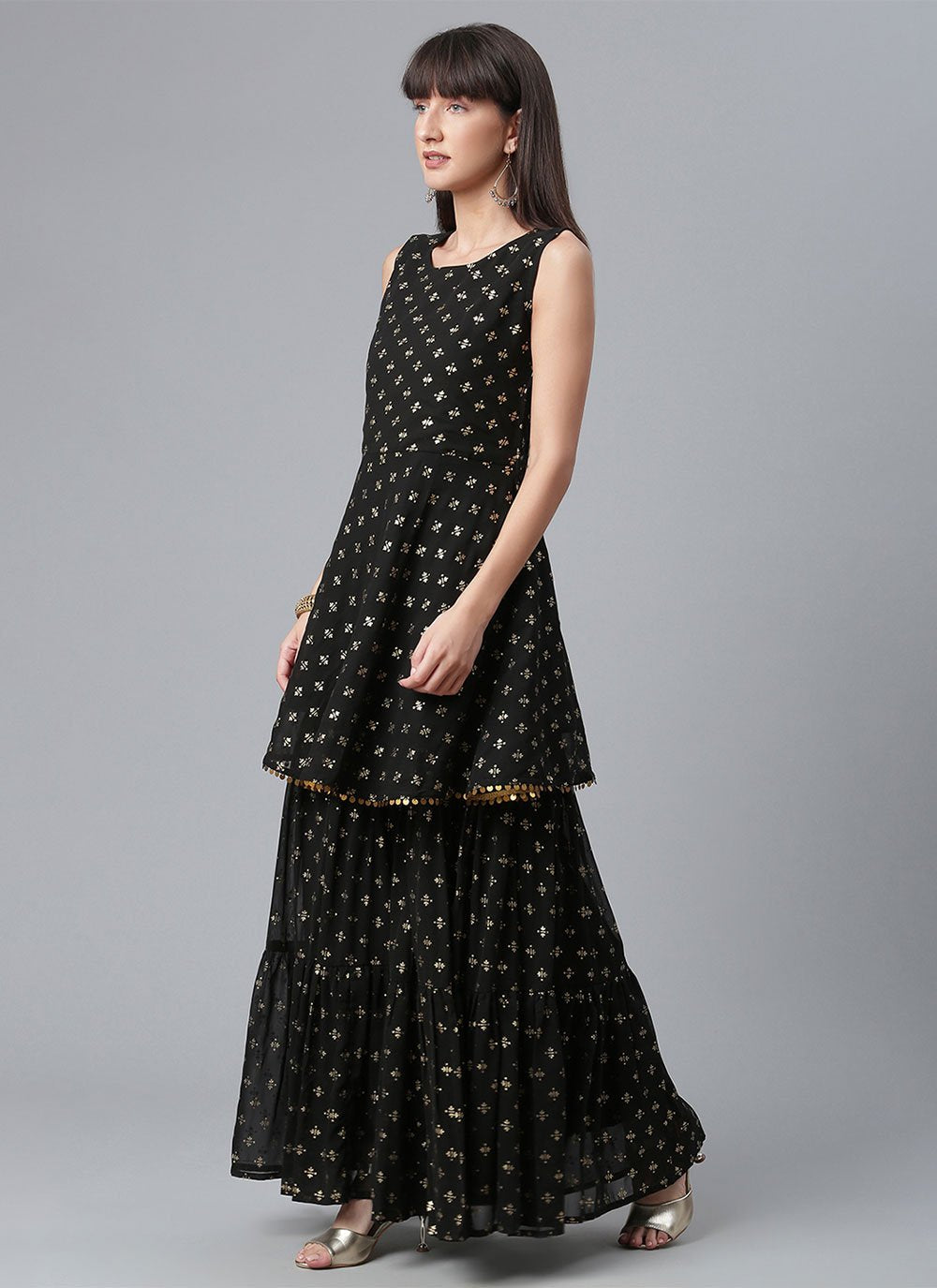 Salwar Suit Georgette Black Foil Print Salwar Kameez