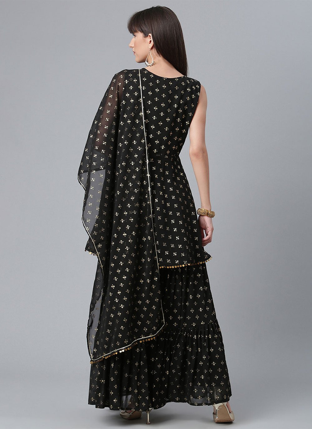 Salwar Suit Georgette Black Foil Print Salwar Kameez