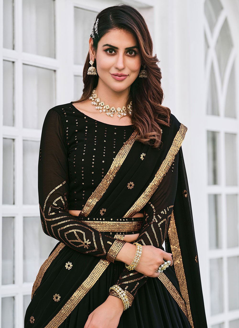 Lehenga Choli Georgette Black Embroidered Lehenga Choli