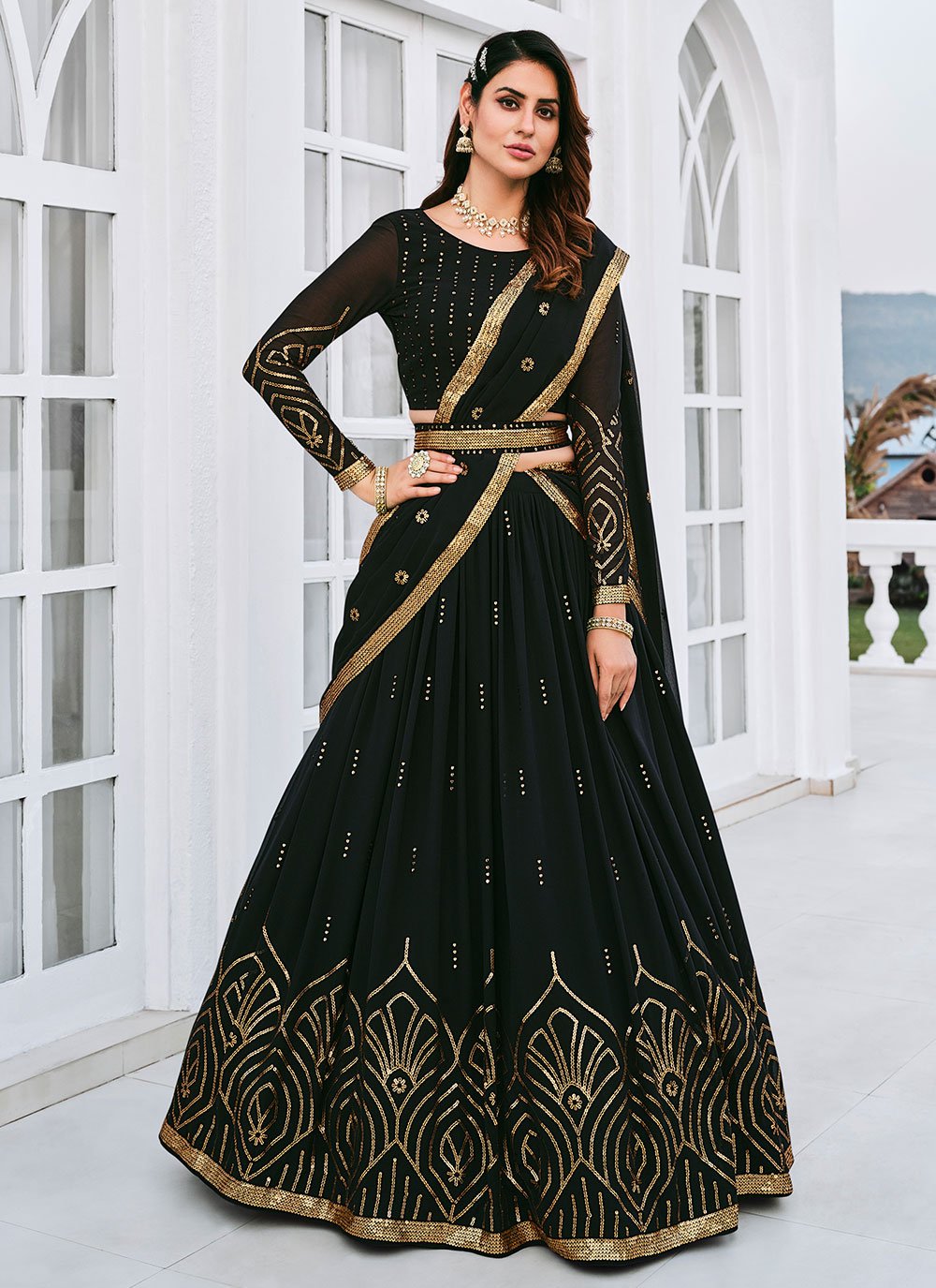 Lehenga Choli Georgette Black Embroidered Lehenga Choli