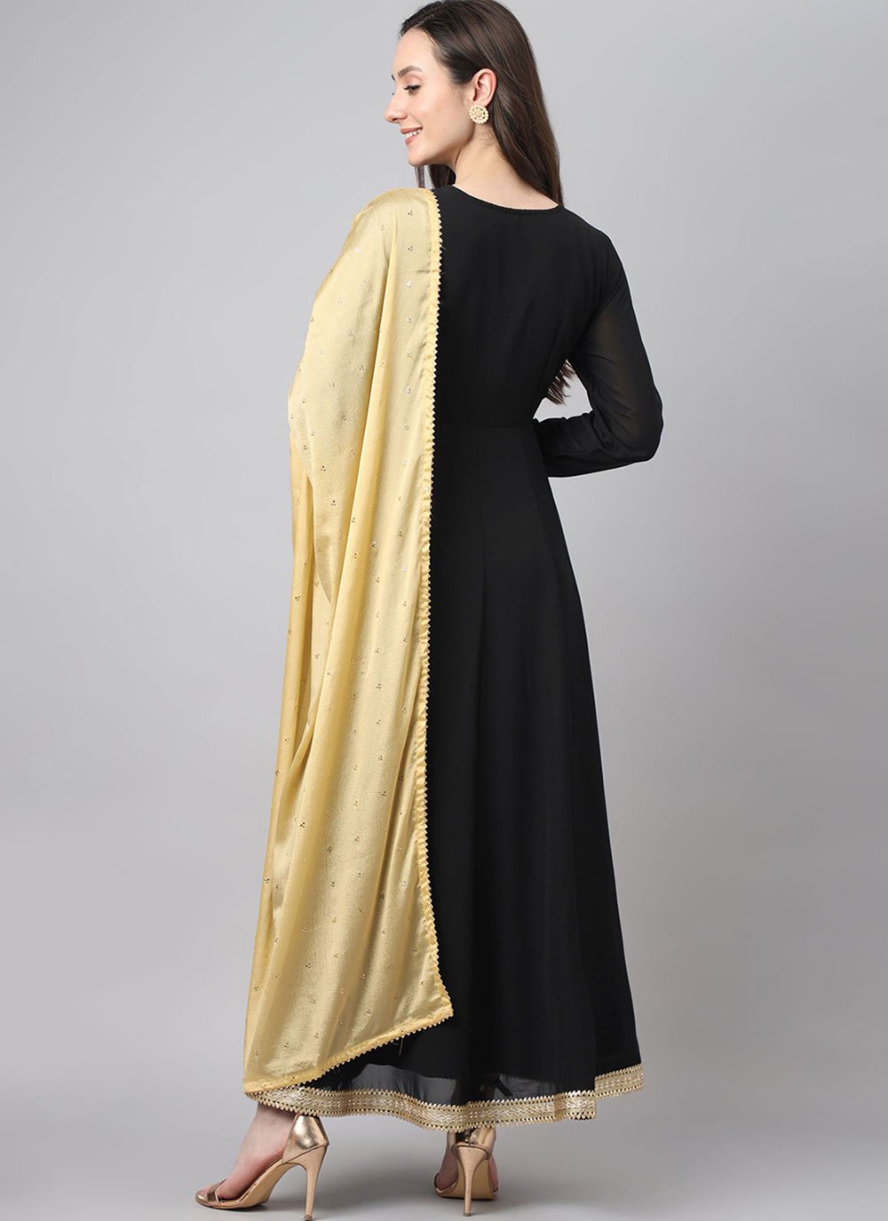Designer Gown Georgette Black Plain Gown