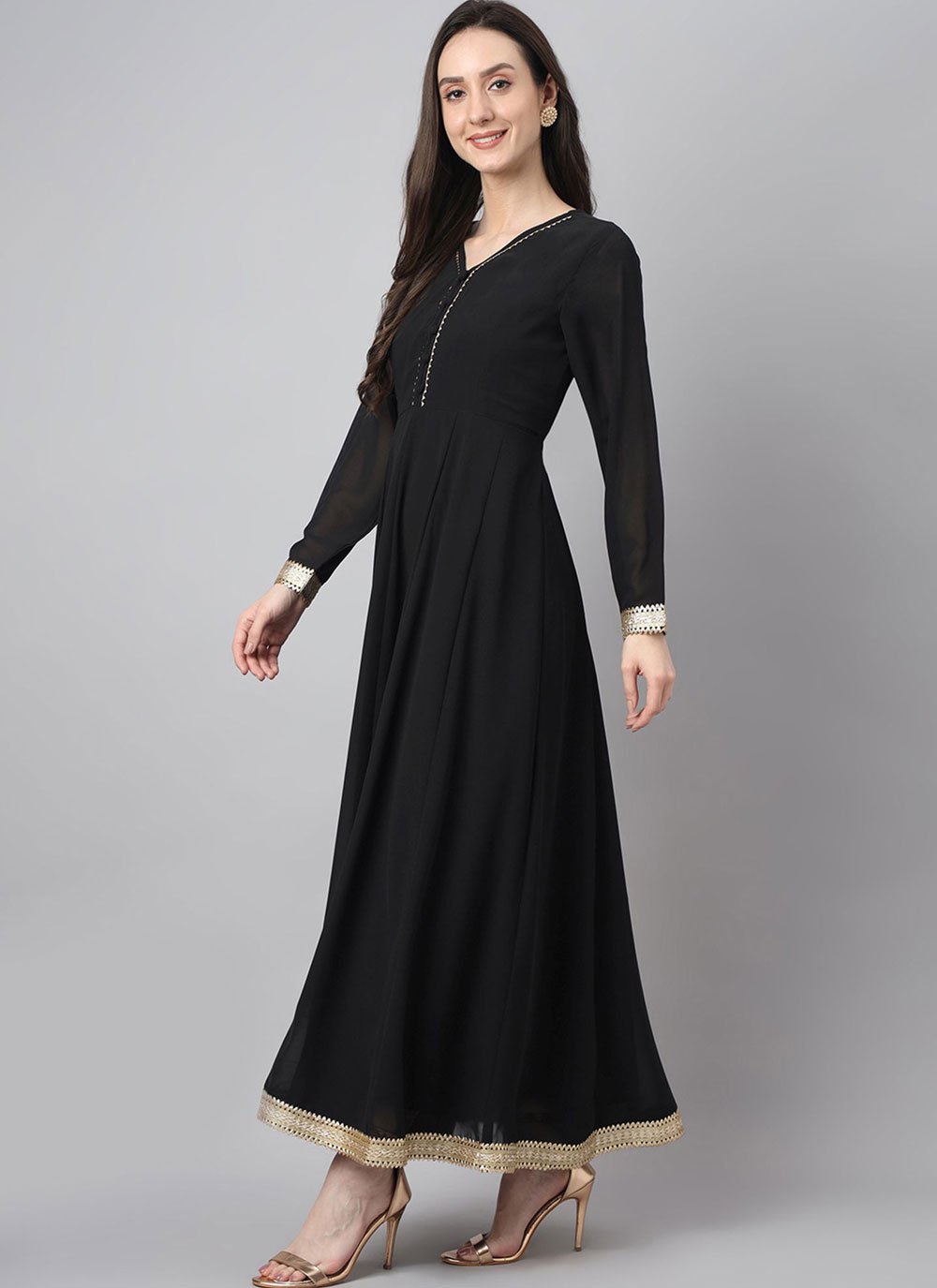 Designer Gown Georgette Black Plain Gown