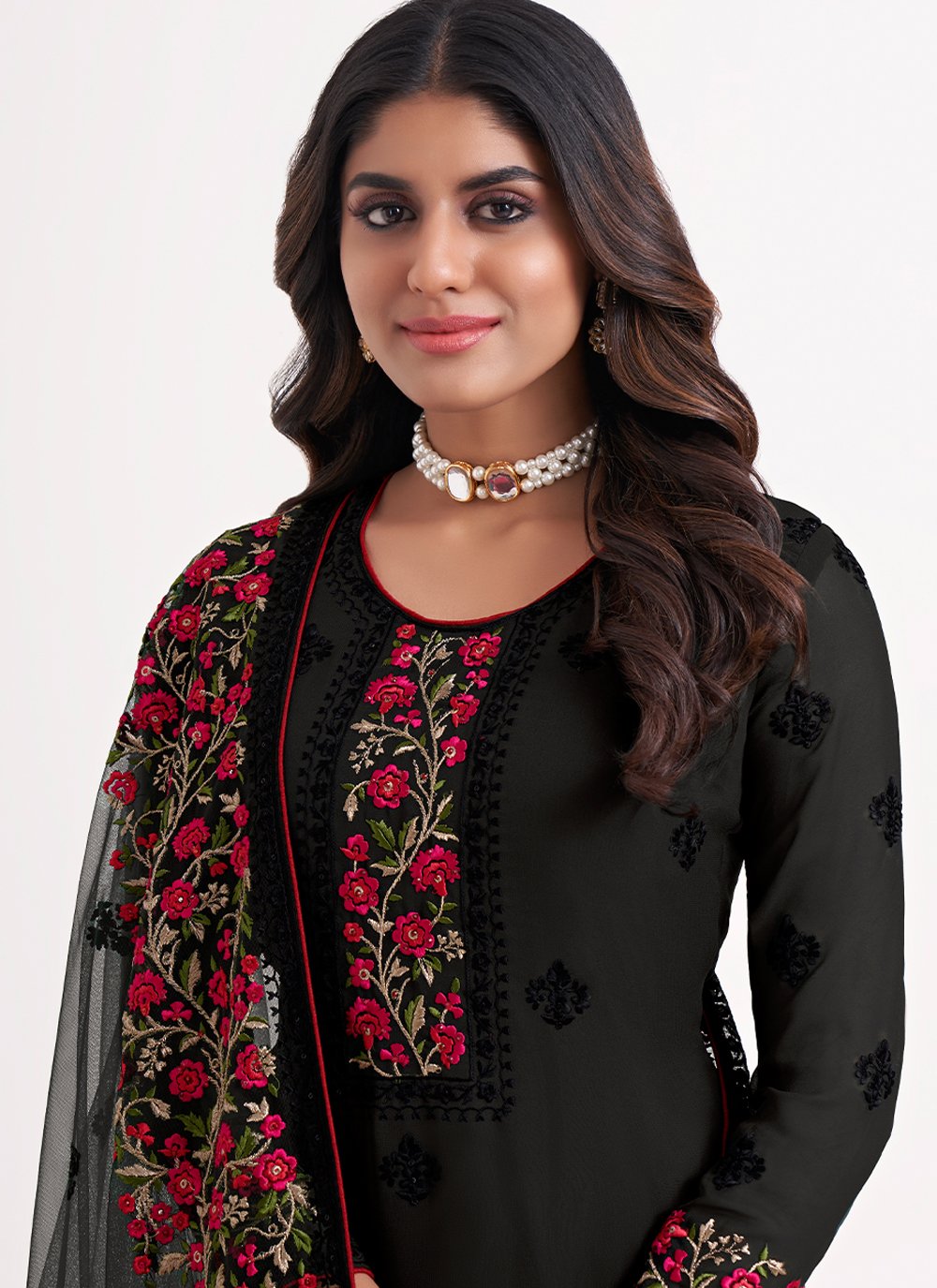 Straight Salwar Suit Georgette Black Embroidered Salwar Kameez
