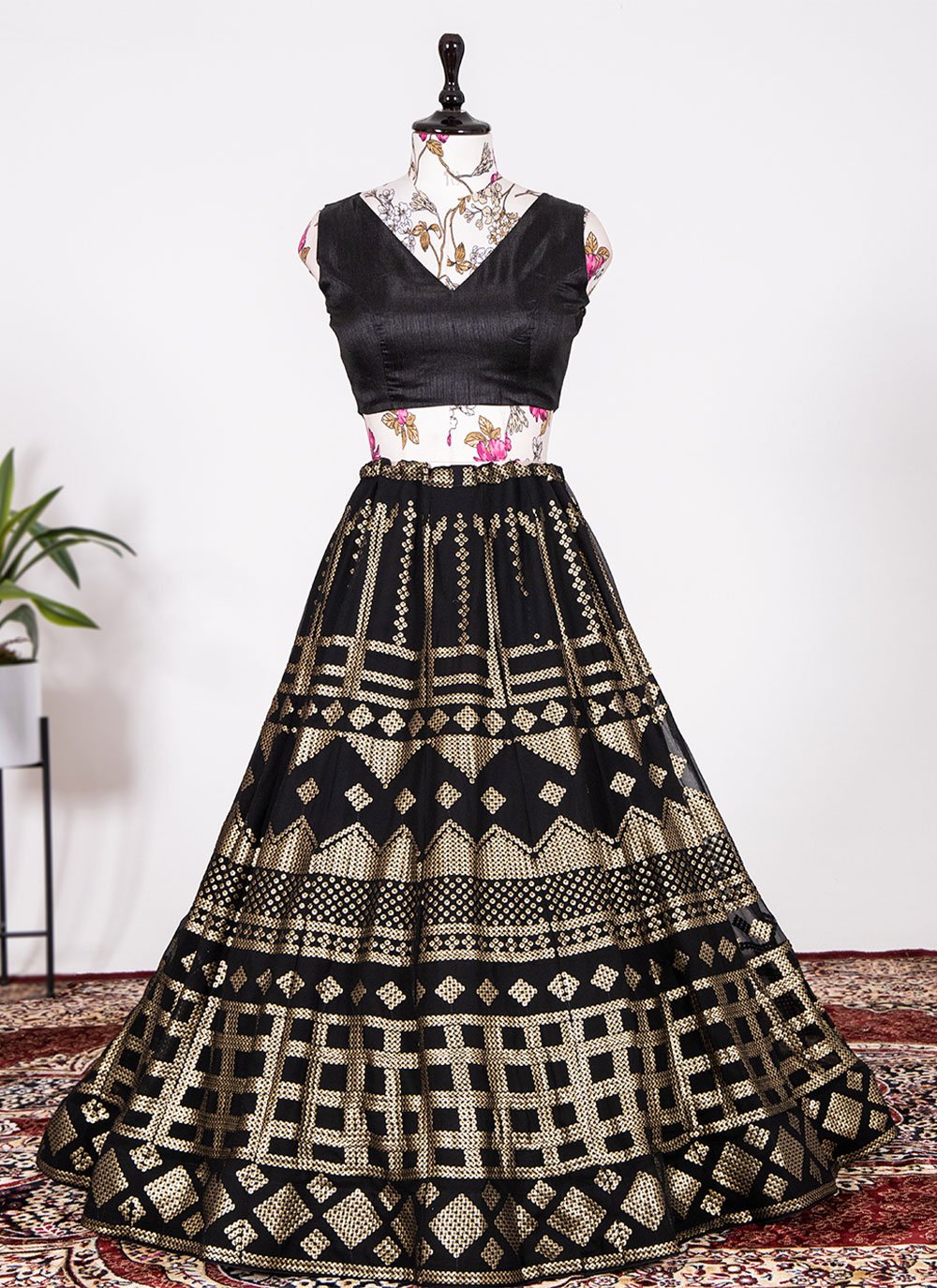 A Line Lehenga Georgette Black Embroidered Lehenga Choli