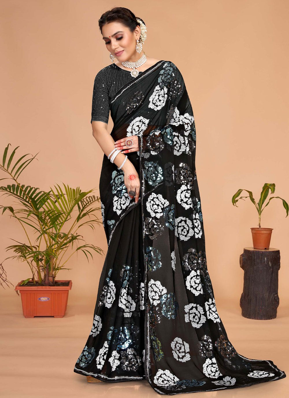 Trendy Saree Georgette Black Embroidered Saree