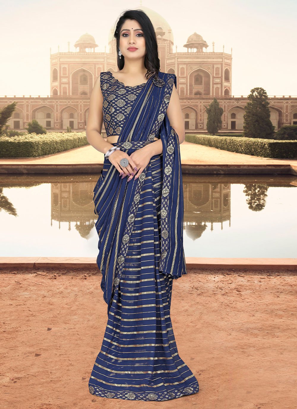 Trendy Saree Georgette Blue Jacquard Work Saree