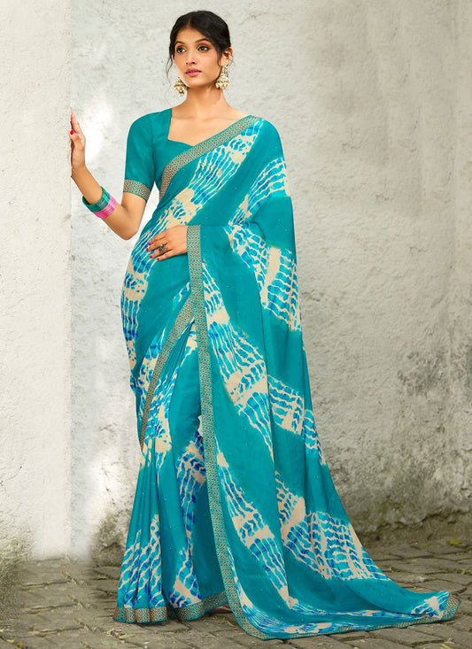 Classic Georgette Blue Lace Saree