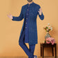 Indo Western Banarasi Silk Georgette Blue Embroidered Mens