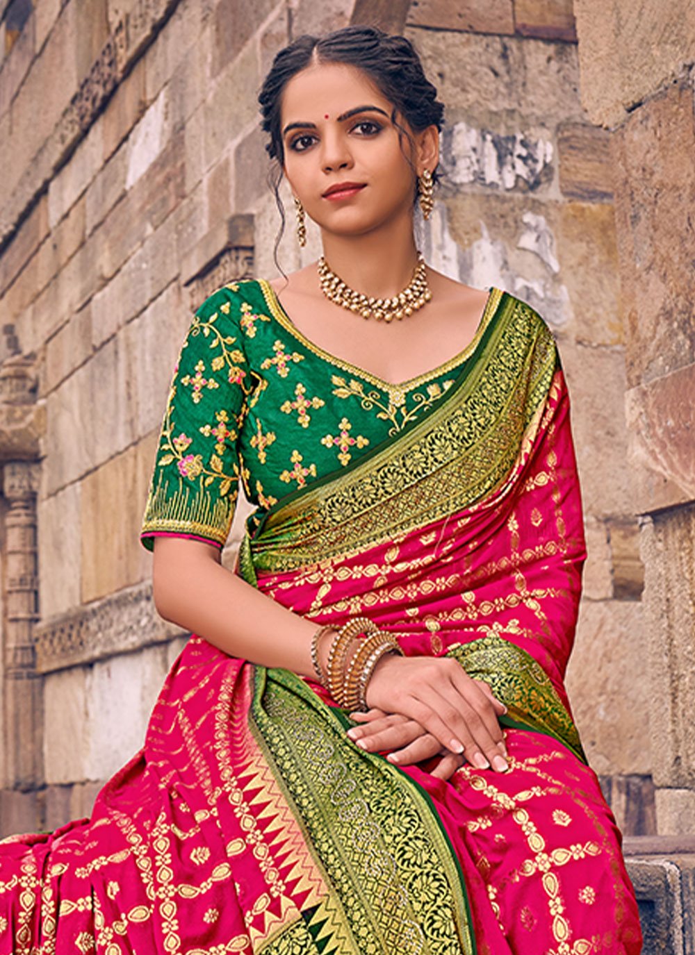 Classic Georgette Rani Embroidered Saree