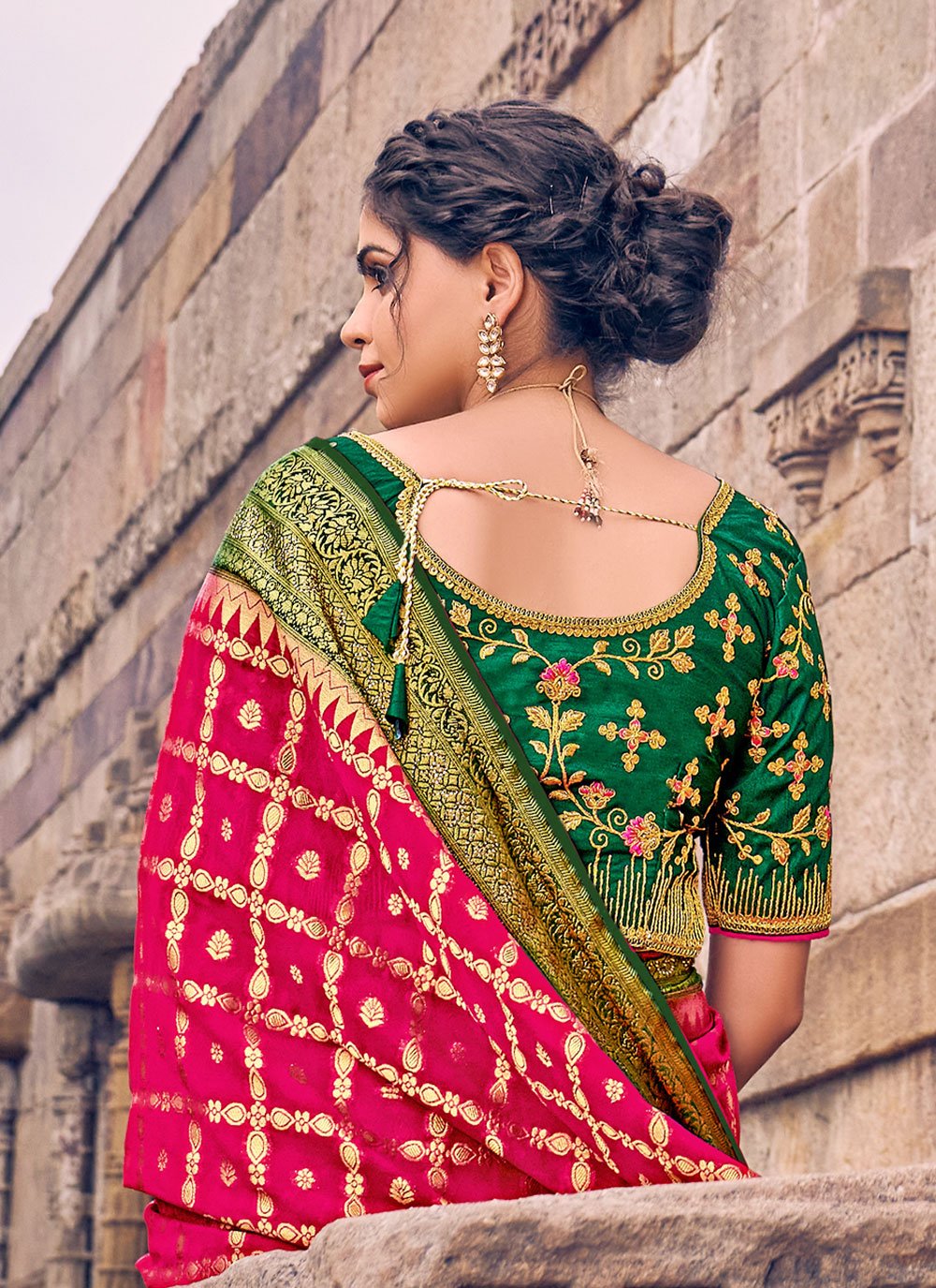 Classic Georgette Rani Embroidered Saree