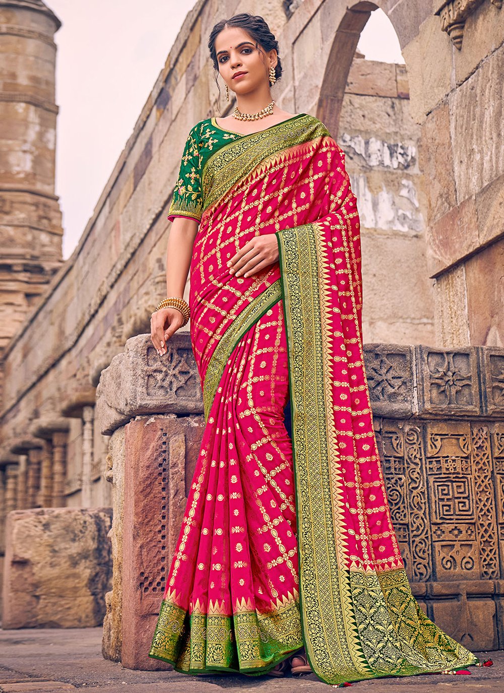 Classic Georgette Rani Embroidered Saree