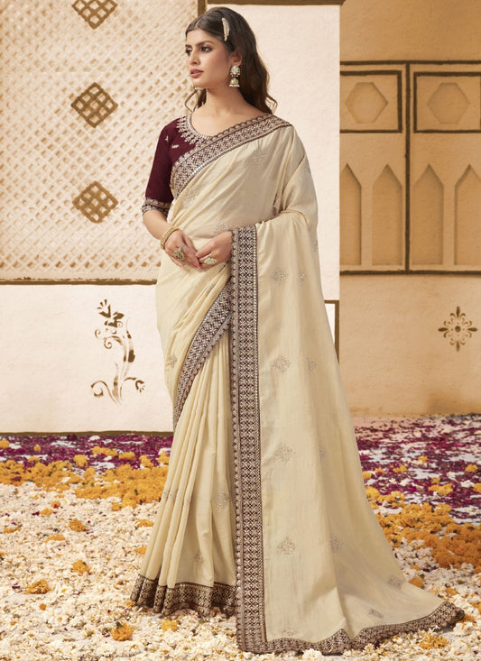 Classic Georgette Cream Patch Border Saree