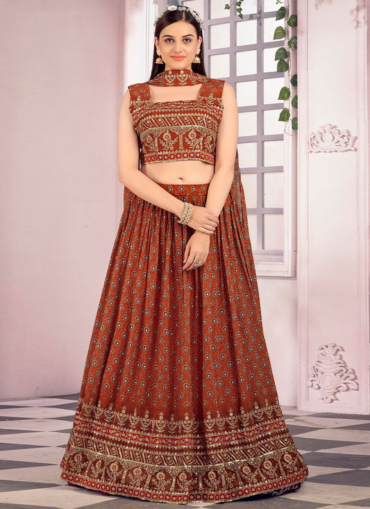 Readymade Lehenga Choli Georgette Brown Embroidered Lehenga Choli