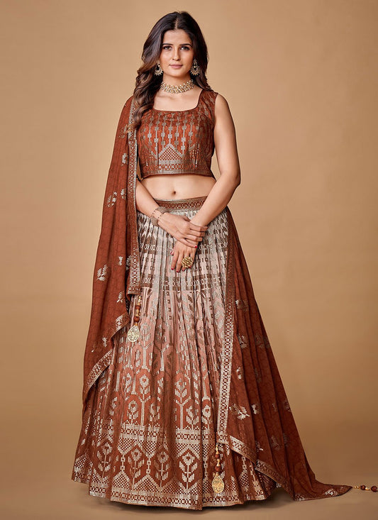 Lehenga Choli Georgette Brown Sequins Lehenga Choli