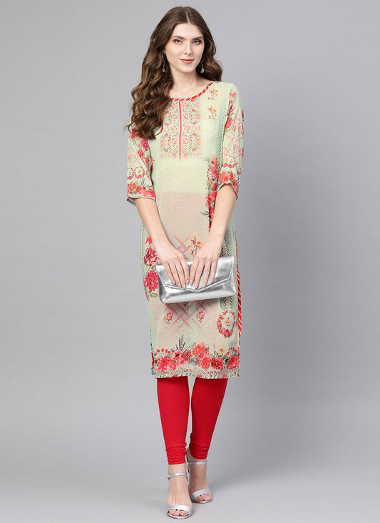 Casual Kurti Georgette Cream Digital Print Kurtis