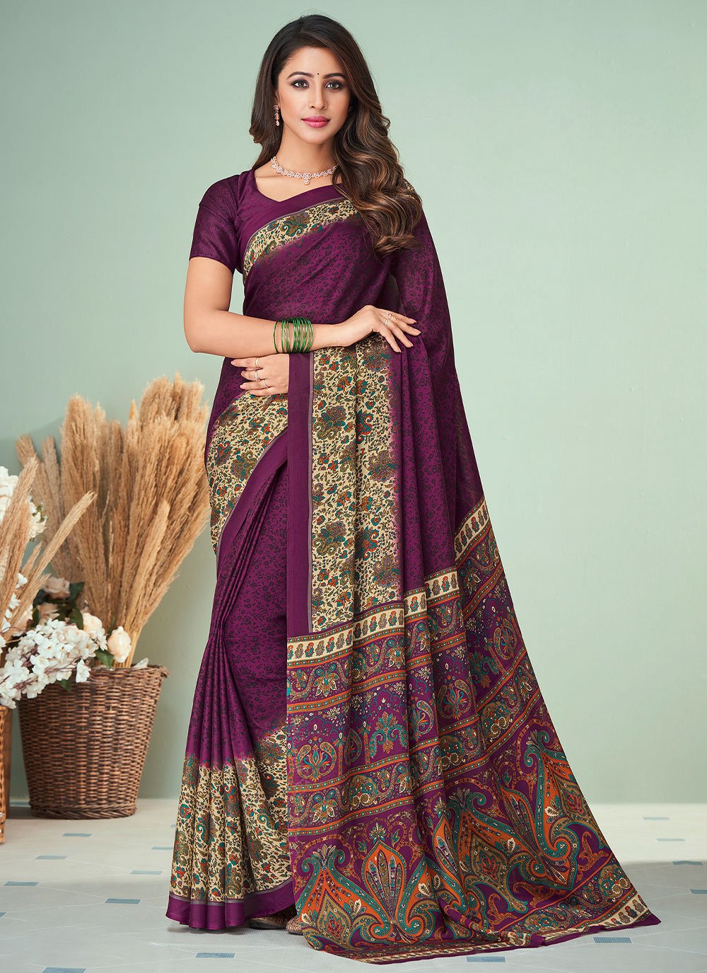 Casual Georgette Purple Print Saree