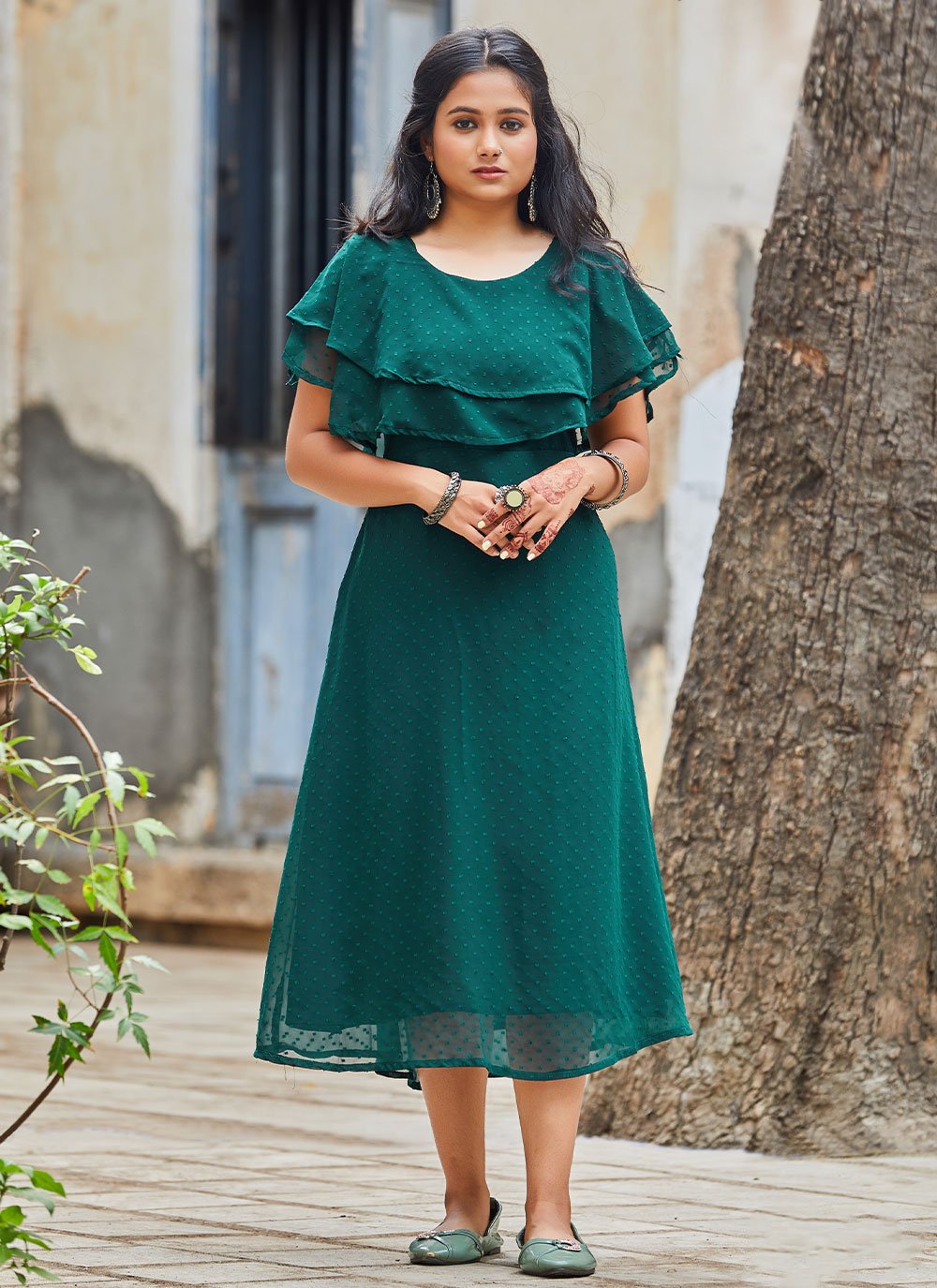 Designer Kurti Georgette Teal Ruffle Kurtis