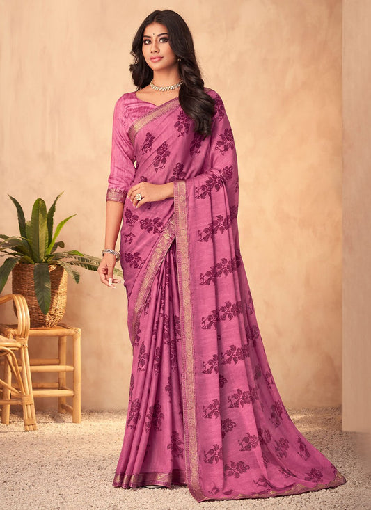 Classic Georgette Purple Patch Border Saree