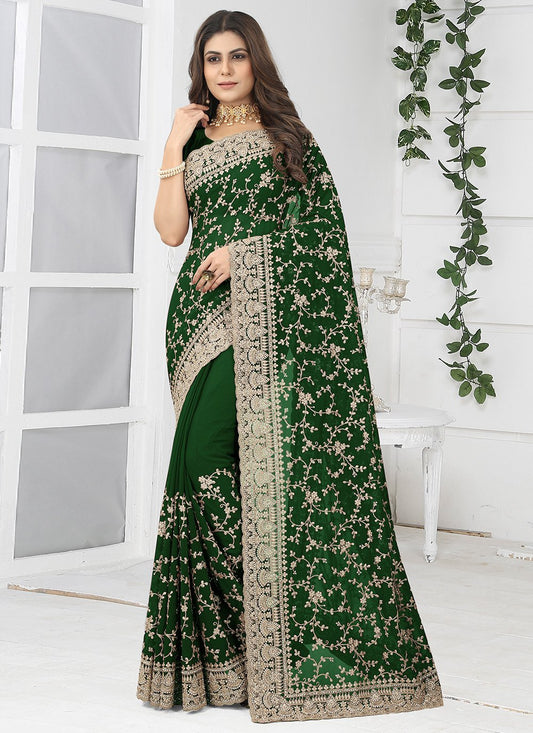 Contemporary Georgette Green Embroidered Saree