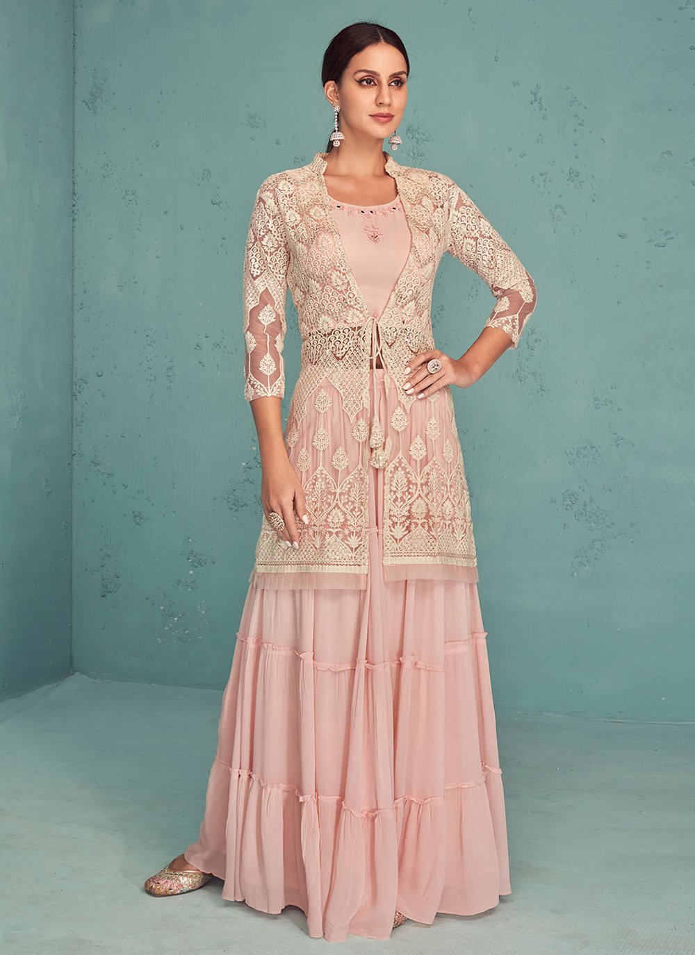 Readymade Lehenga Choli Georgette Peach Embroidered Lehenga Choli